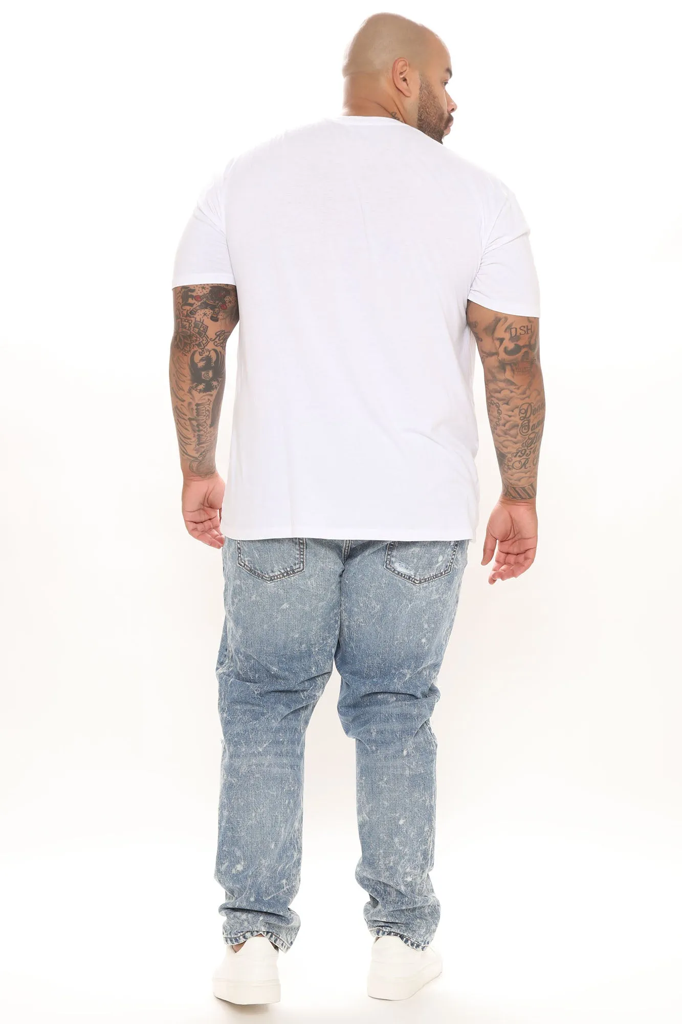 Acid Wash Vintage Ripped Slim Jeans - Medium Wash