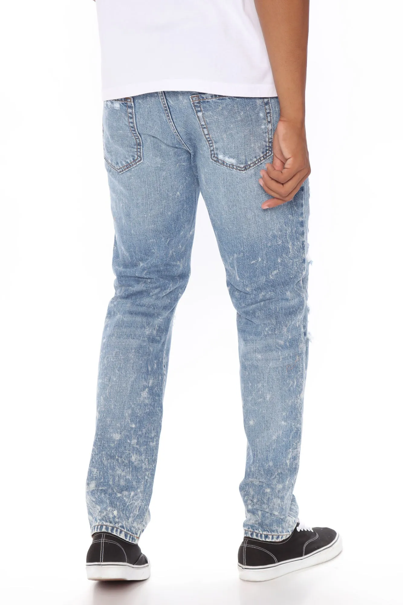 Acid Wash Vintage Ripped Slim Jeans - Medium Wash