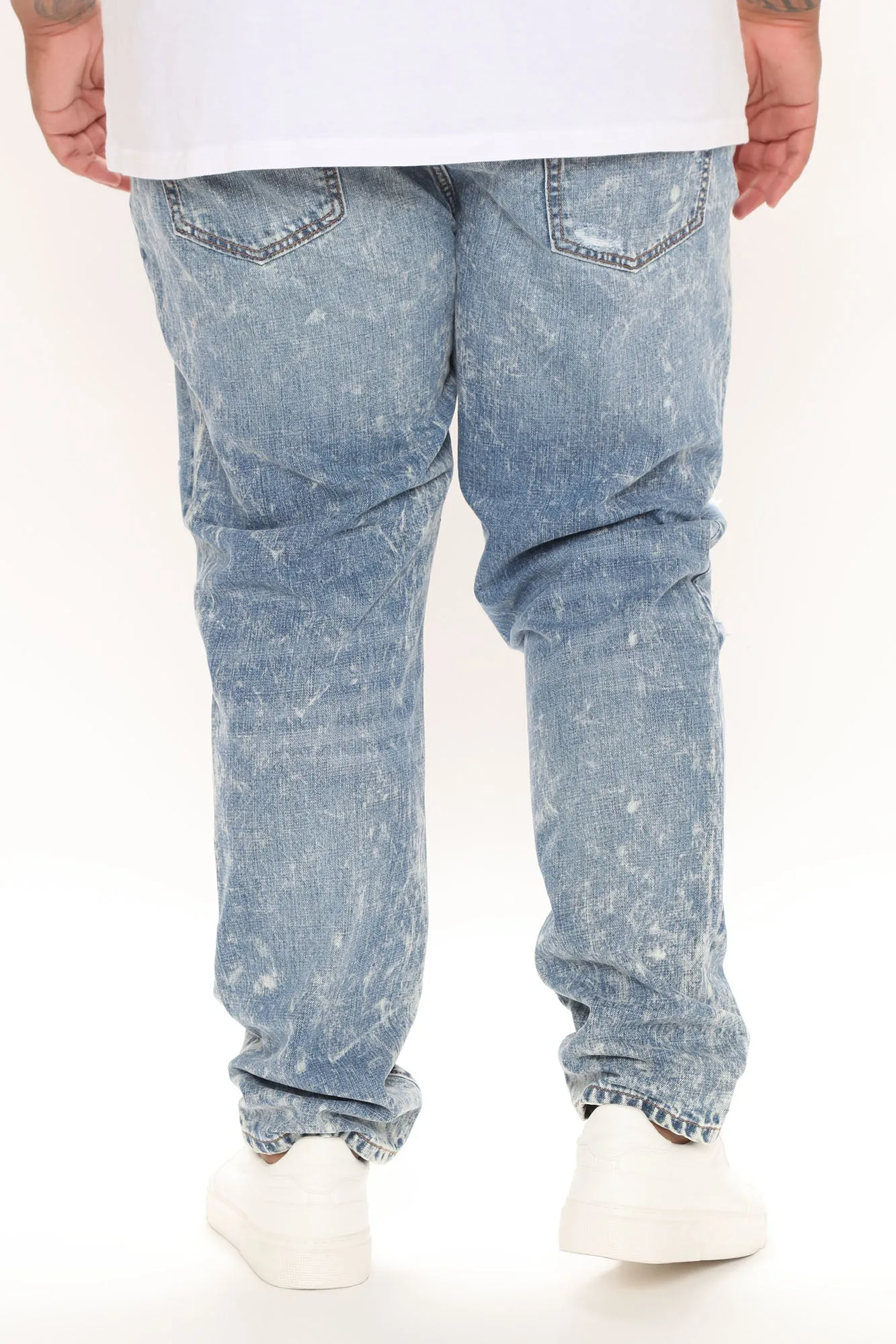 Acid Wash Vintage Ripped Slim Jeans - Medium Wash