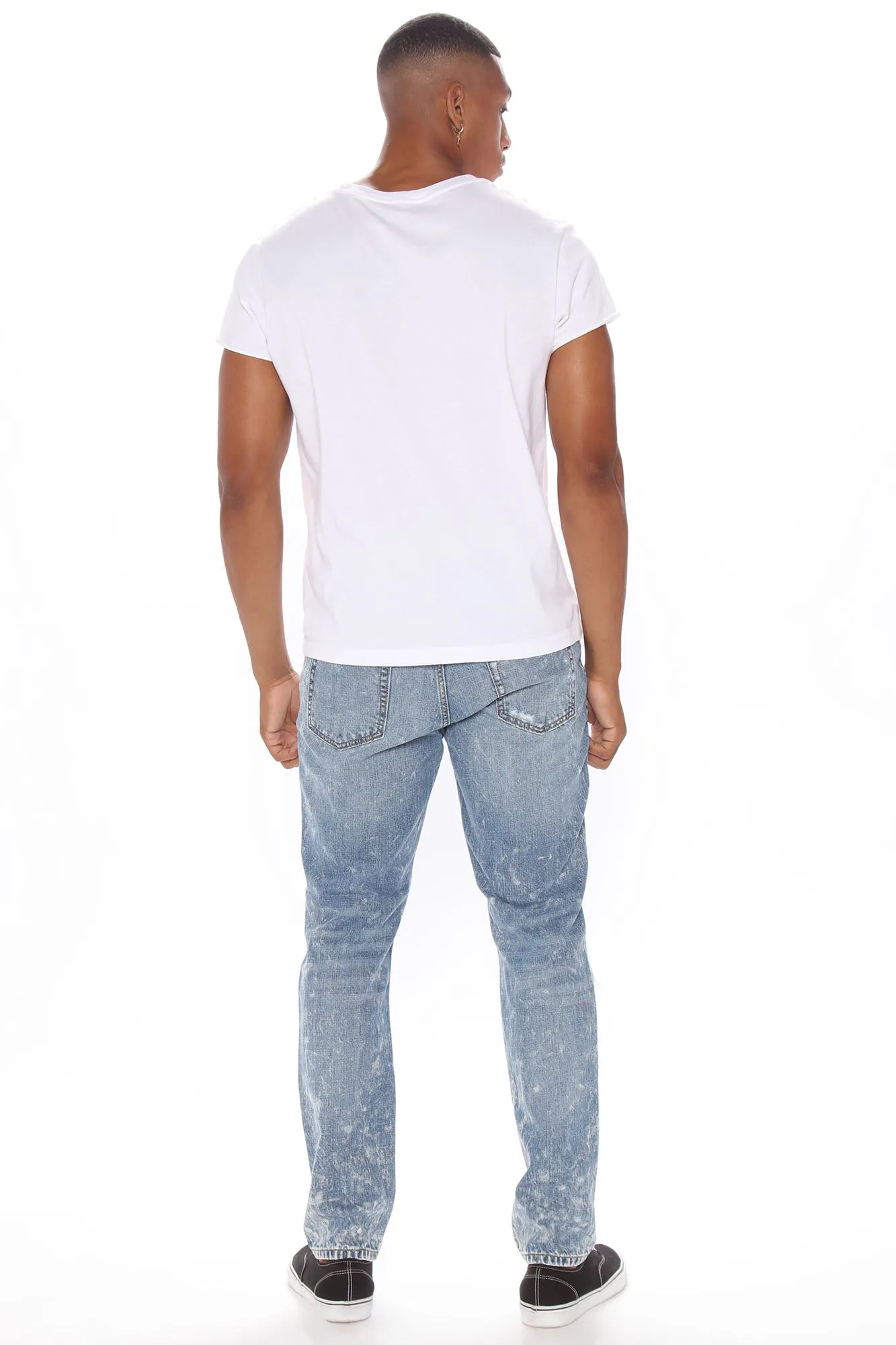 Acid Wash Vintage Ripped Slim Jeans - Medium Wash